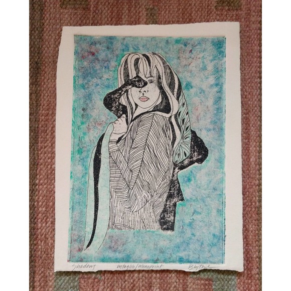Signed and Numbered by the Artist Original - Shadows - Hand Colored Monoprint - Picture 1 of 8